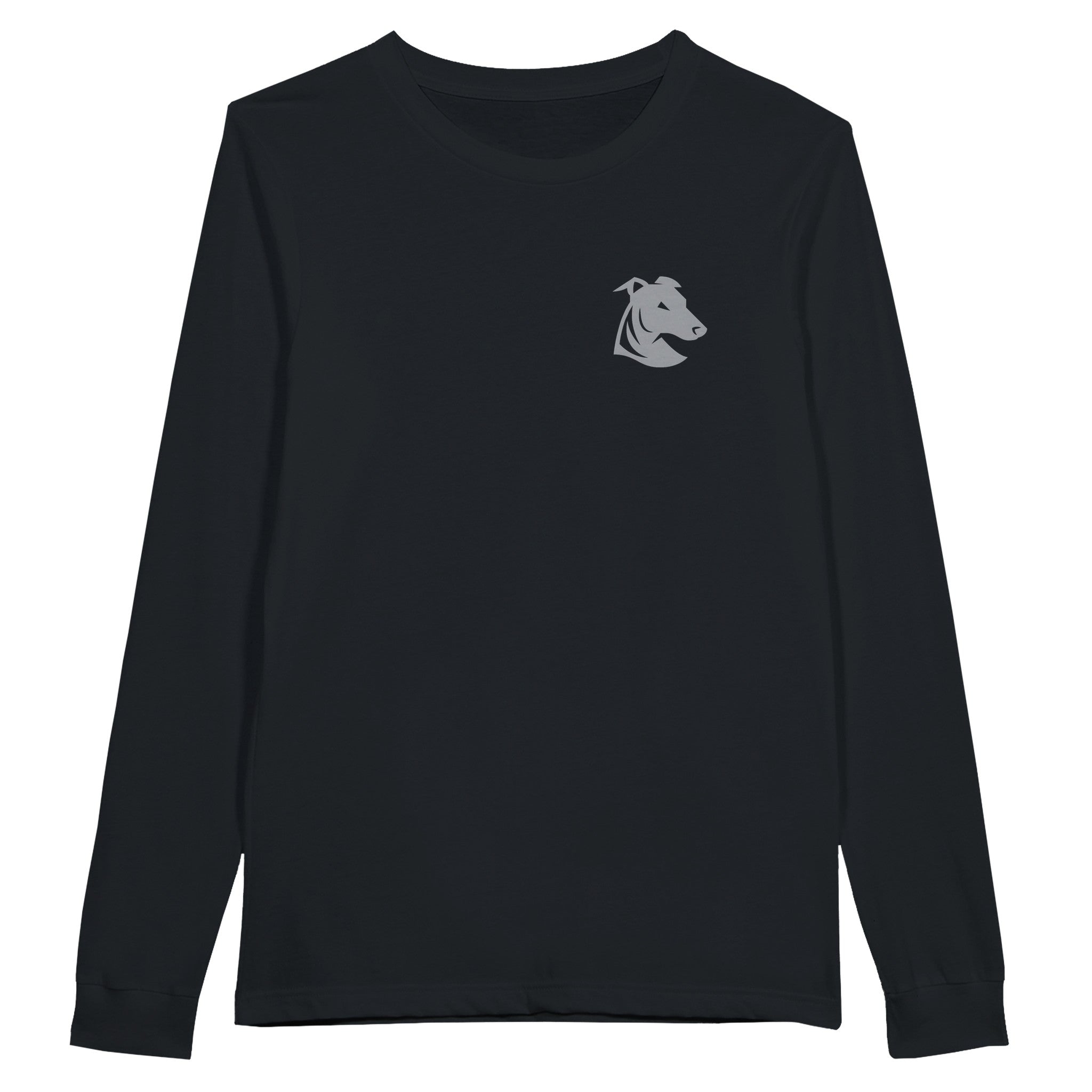 The Haringey Huskies Stores Haringey Greyhounds Unisex Black Long Sleeve T-Shirt features a small gray dog head logo, is made of soft combed ringspun cotton, and has a crew neck. Check our size guide for the perfect fit.