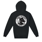 The Haringey Greyhounds Unisex Zip Hoodie in black from Haringey Huskies Store features the club logo—a stylized greyhound head in a circular badge with “Haringey Greyhounds Ice Hockey Club 2024” on the back.